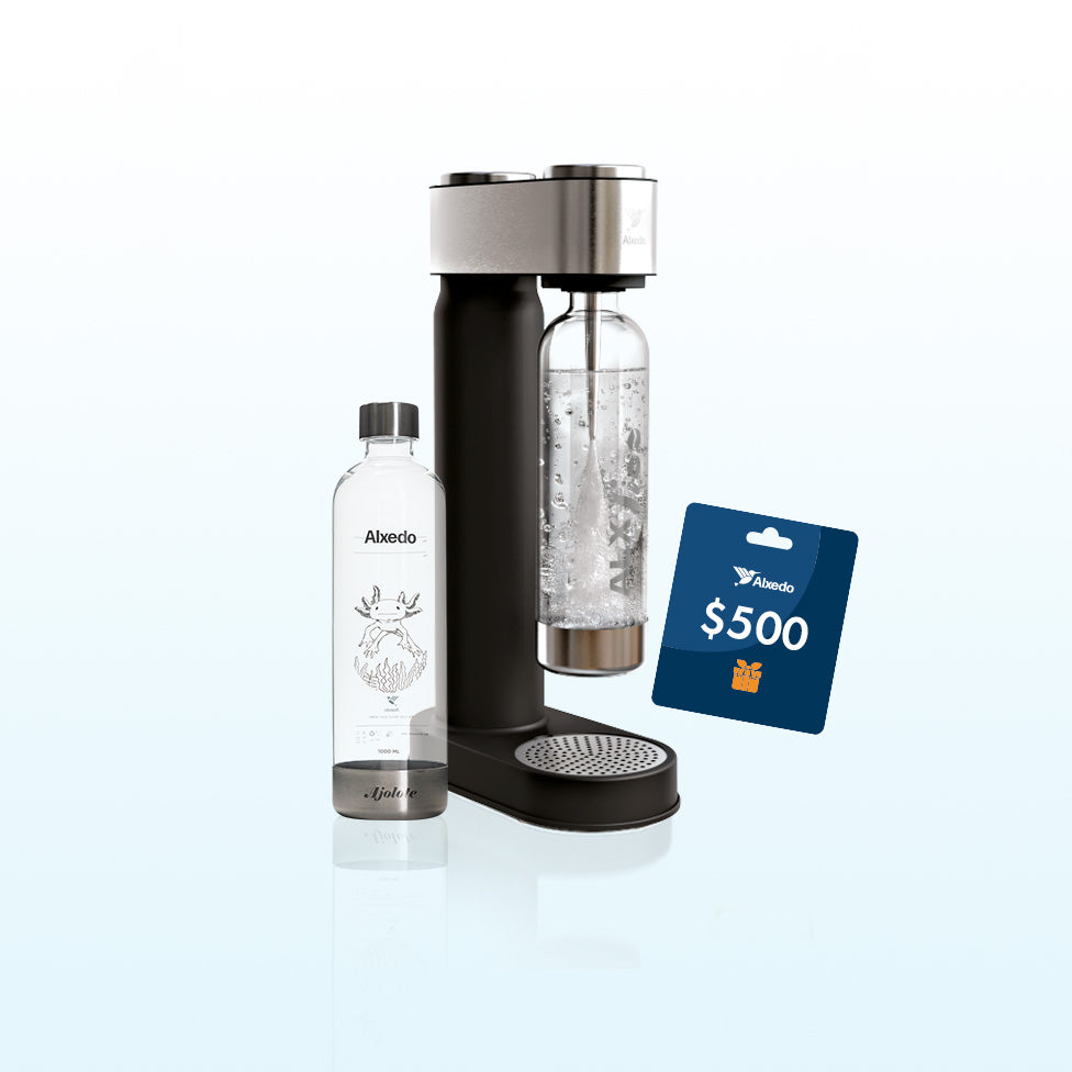ALXfizz - Gasificador De Agua + Botella fizz Ajolote 1000 ml + Tarjeta de Regalo